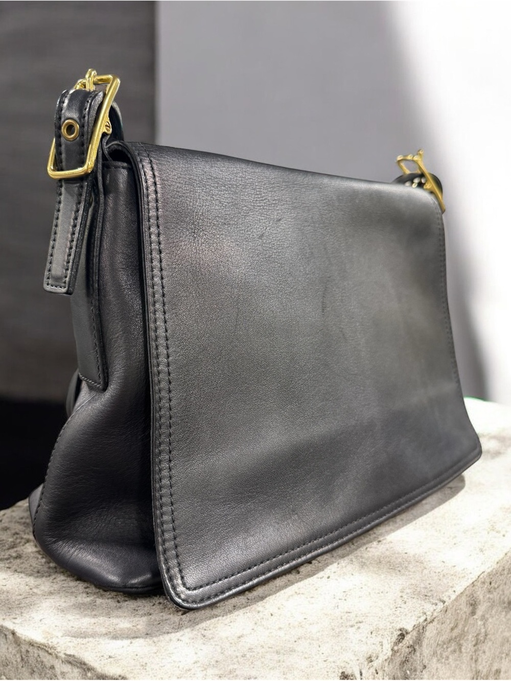 Coach Vintage Classic Legacy Flap Shoulder Bag #9828 in Black Leather